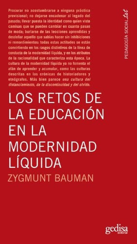 RETOS DE LA EDUCACION EN LA MODERNIDAD LIQUIDA, LOS . OFERTA Bs. 20 | ZIGMUNT BAUMAN